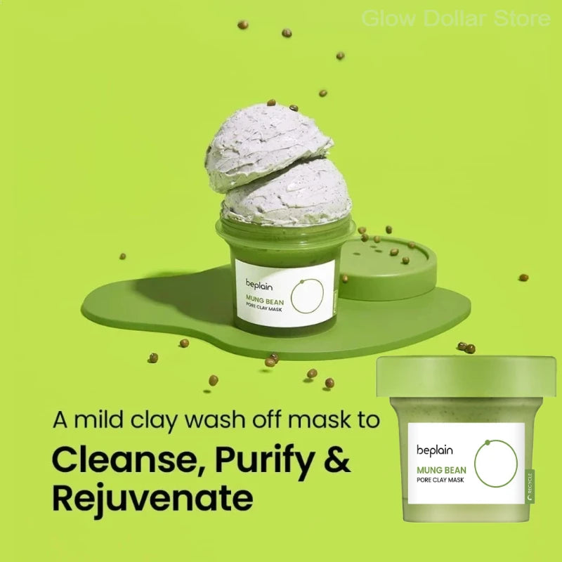 Beplain Korean Mung Bean Pore Serum, Deep Cleansing Foam, Makeup Remover Oil, and Clay Mask for Firming Skin Care